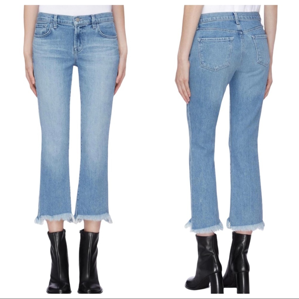 J Brand Selena Mid Rise Bootcut Frayed Crop Jeans Size 26 Light Wash